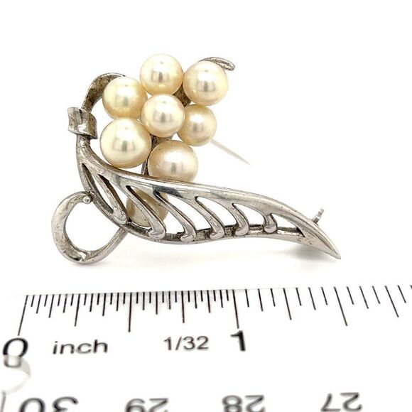 Mikimoto Estate Akoya Pearl Brooch Sterling Silver 6.50 mm M261 - Picture 5 of 11